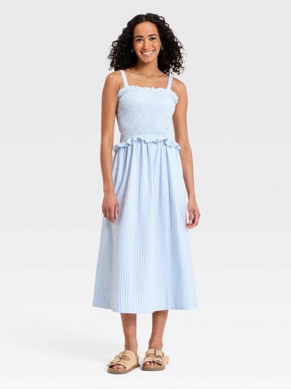 NWT Universal Thread Blue and White Striped Smocked Maxi Dress Coastal Preppy